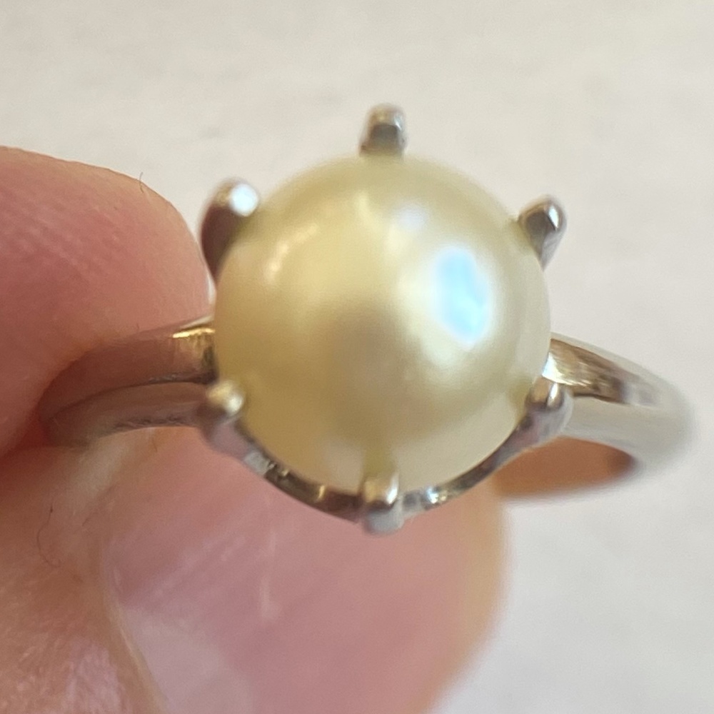 7mm Akoya Pearl SOLID 14K White Gold Ring